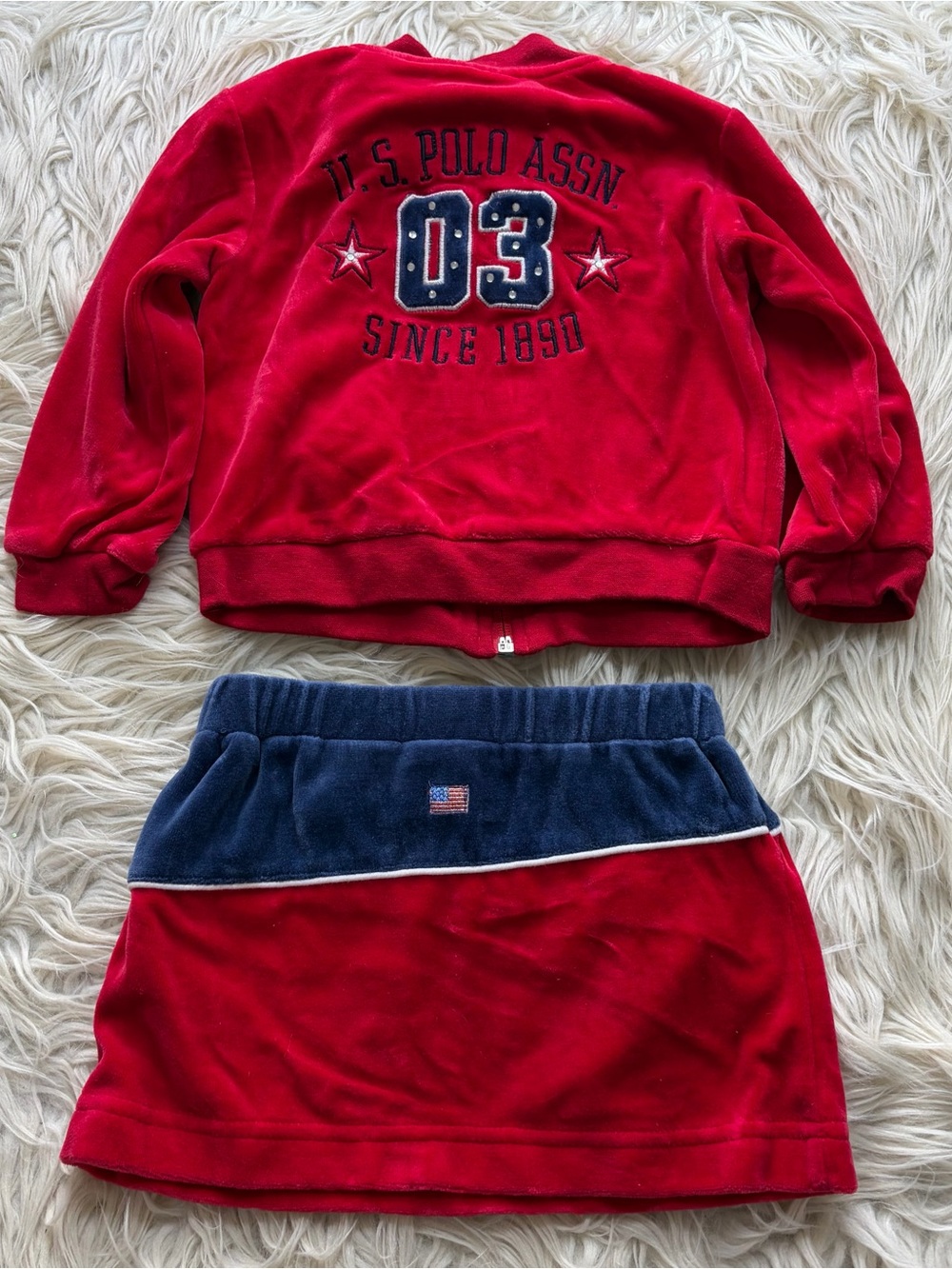 Vintage US Polo Assn Velour Track Skirt Suit Set Tennis Embroidered 24 Months